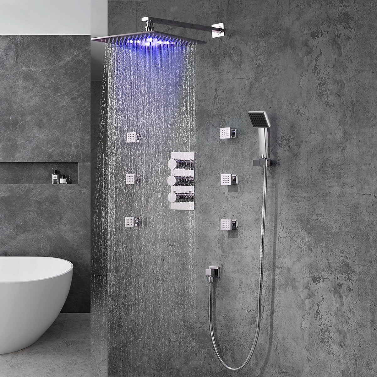 Fontana Trialo Color Changing LED Shower Head with Adjustable Body Jets